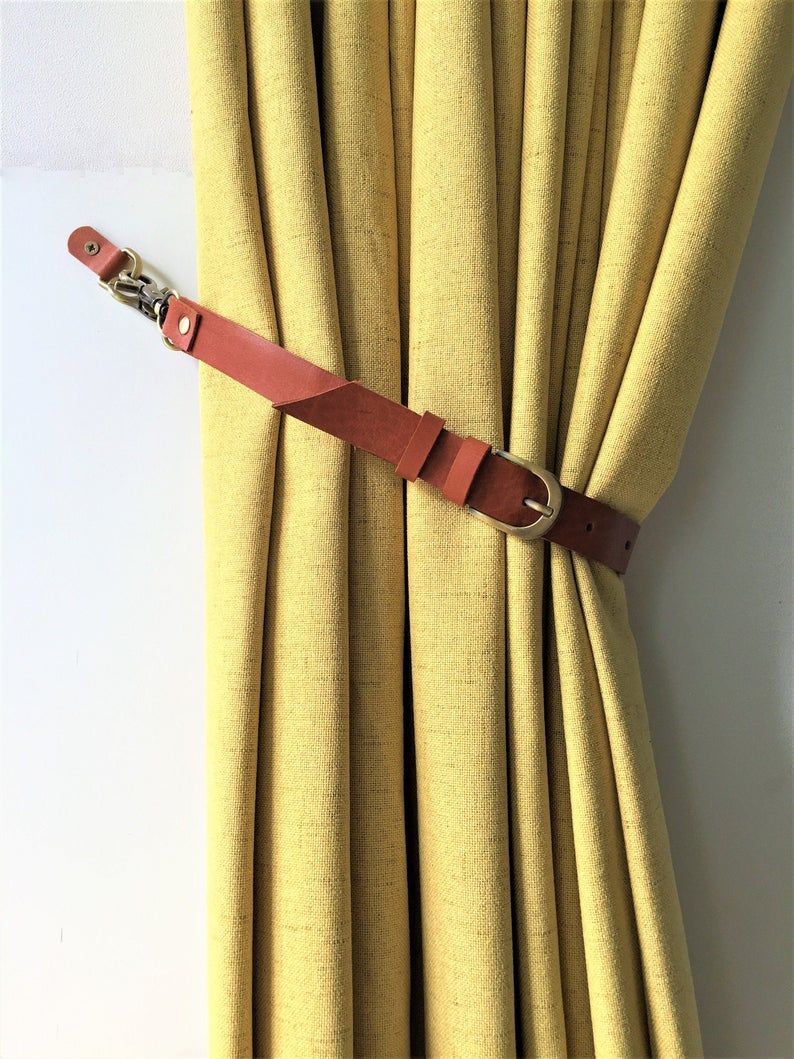 Premium Leather Curtain Tieback with Buckle & Snap Hook - Chestnut Brown