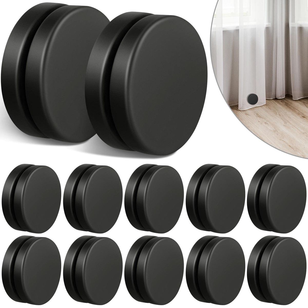 Premium Magnetic Curtain Weights & Closures Set - Matte Black Drapery Magnets