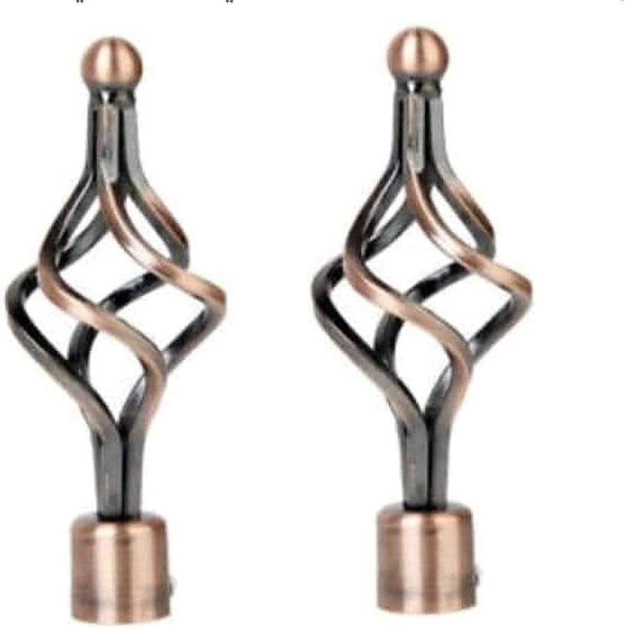Spiral Curtain Rod Finials Tops Copper Finish Set of 2