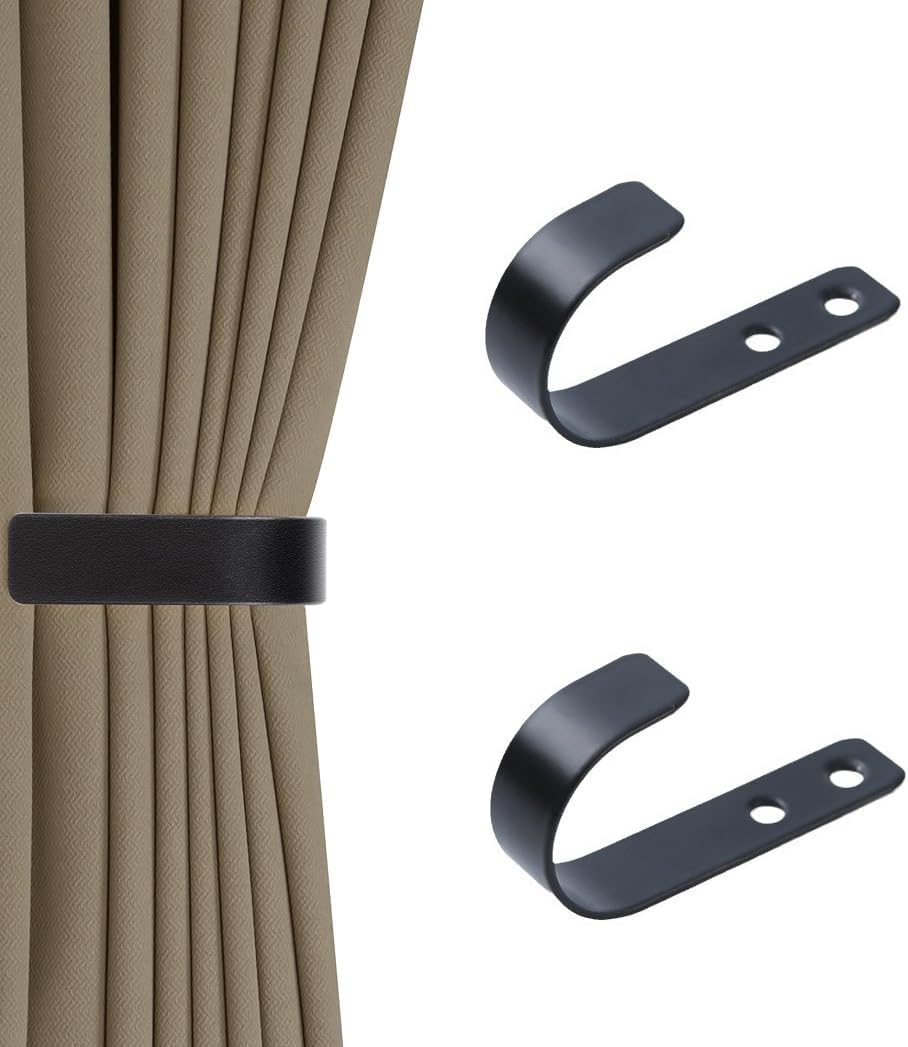 GQ Modern U-Shaped Curtain Holdbacks Solid Aluminum Black