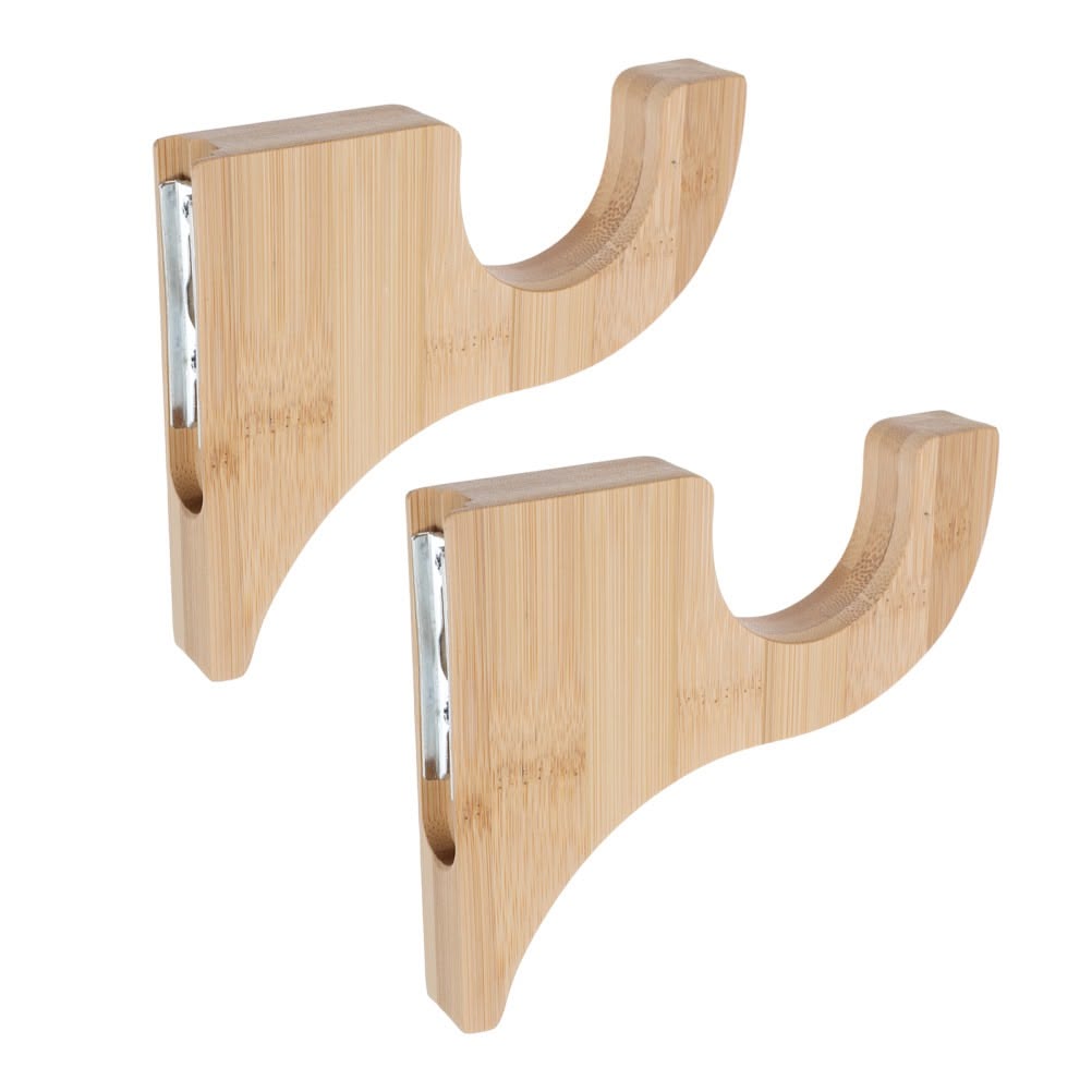 Modern Wooden Curtain Rod Brackets (Set of 2) - Natural Light Wood Drapery Support