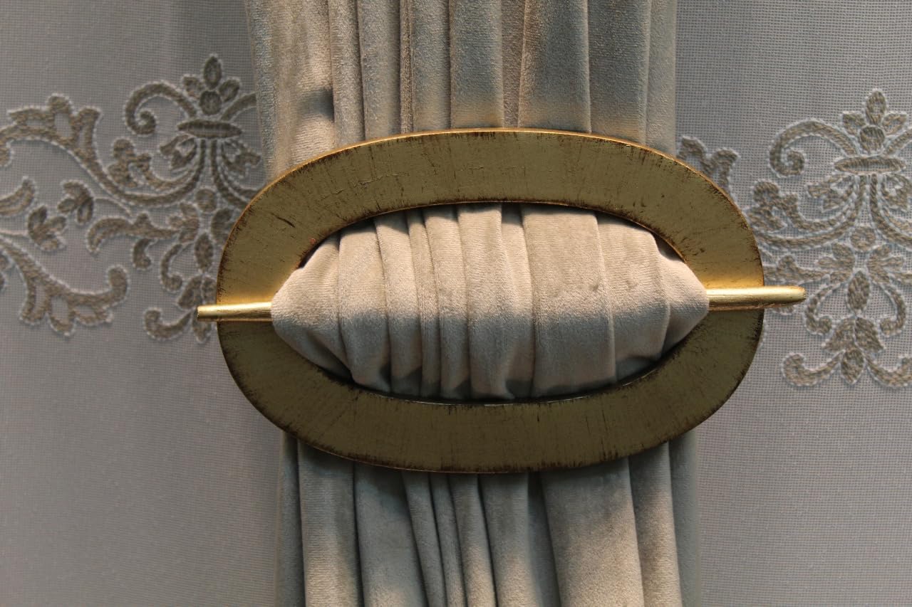 Decorative Wooden Curtain Holdback Oval Shape Gold