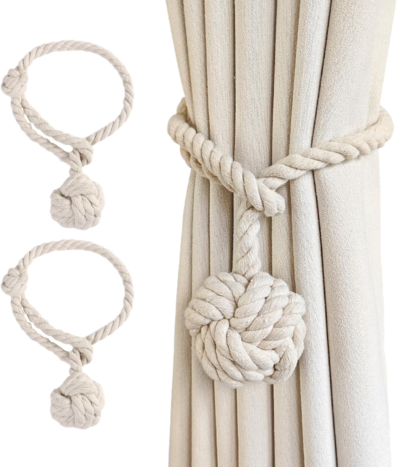 SLEEKEE Cotton Linen Curtain Tie Straps Off-White