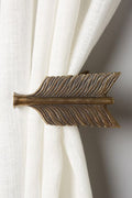 Vintage Arrow Feather Metallic Curtain Tieback - Antique Brass Drapery Holdback