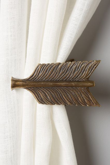 Vintage Arrow Feather Metallic Curtain Tieback - Antique Brass Drapery Holdback