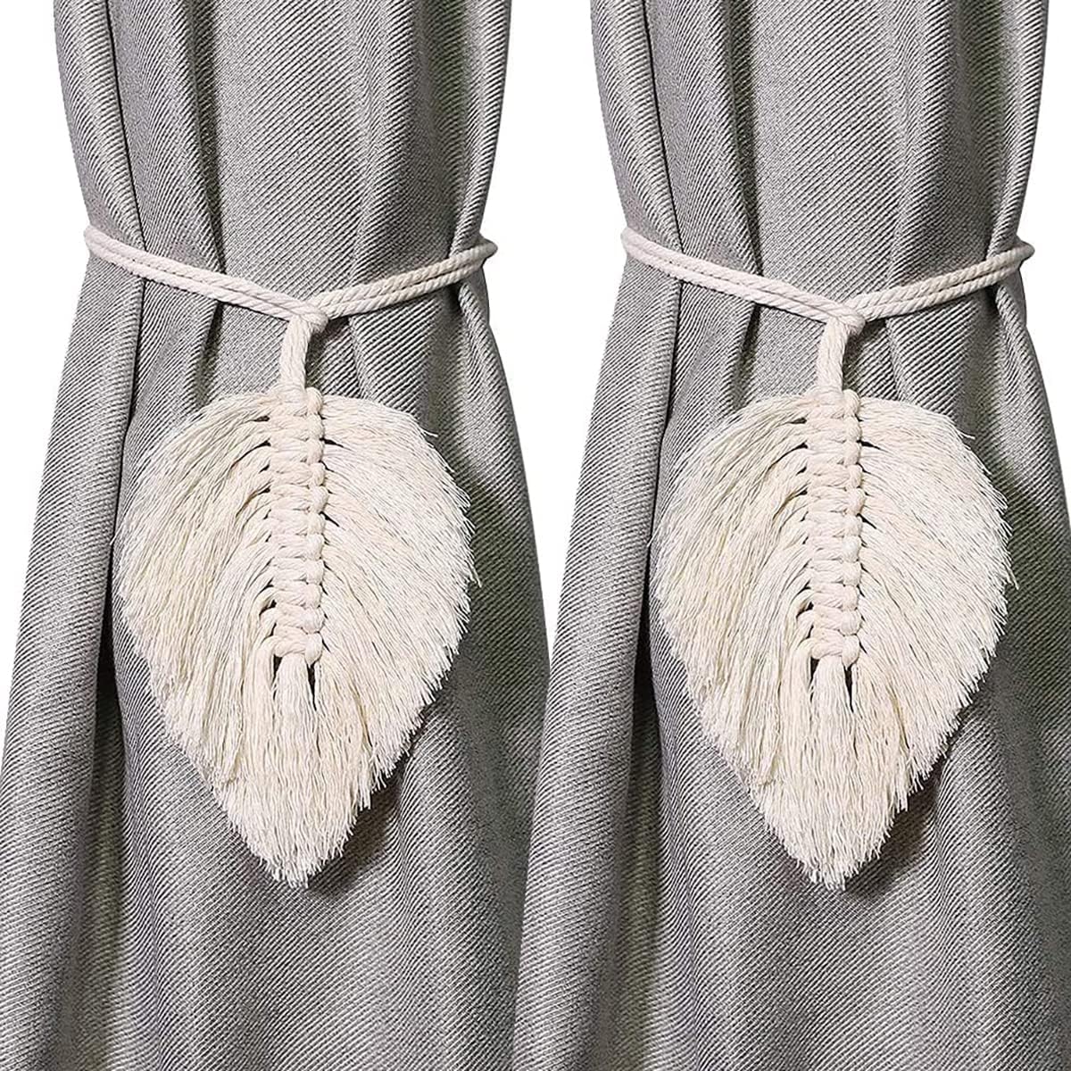 Artilady Handmade Bohemian Curtain Tiebacks Cotton Rope Leaf Beige