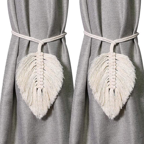 Artilady Handmade Bohemian Curtain Tiebacks Cotton Rope Leaf Beige