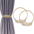 Luxury Elastic Metallic Curtain Tiebacks Set - Golden Leaf Branch Drapery Holdbacks (Pack of 2)