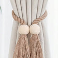 Boho Magnetic Curtain Tieback - Braided Rope with Wooden Beads & Tassels